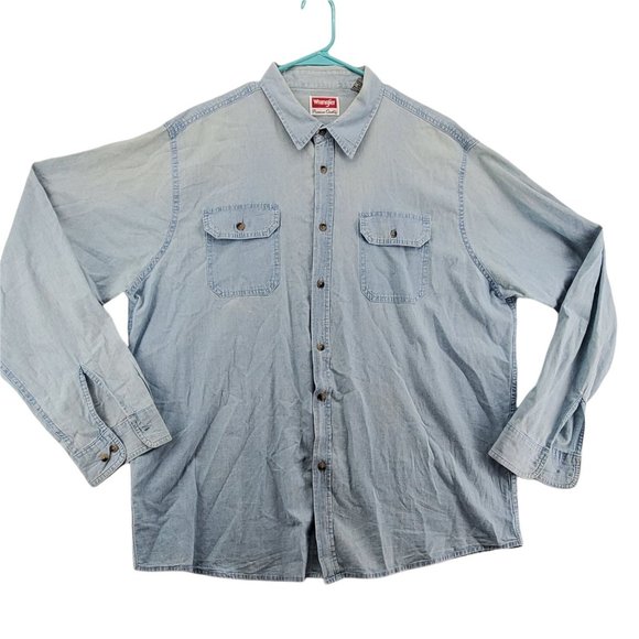 Wrangler Shirt Men's Long Sleeve Button Up Collared Denim Blue Extra Large - Picture 1 of 12